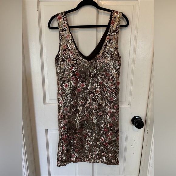 NWT Carla Conti Evening Party Dress Embroidered Flowers Brown Size Made In Italy - Picture 5 of 10